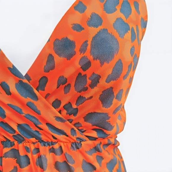 Missi London Orange Leopard Print Jumpsuit Wrap Belted Wide-Leg Size US 4 - Picture 5 of 13